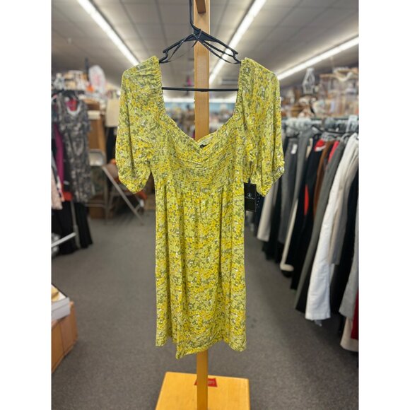 Volcom Womens Yellow/Green Floral Smocked Sundress M(8) Lightweight Short Sleeve - Picture 1 of 3